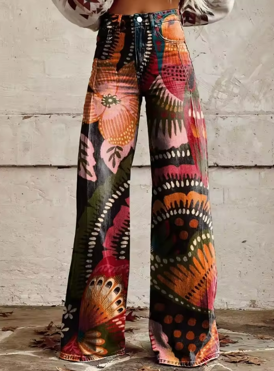 Vanessa | Vibrant Psychedelic Flared Jeans