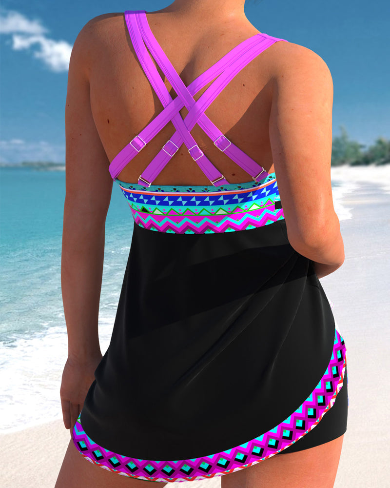 Swimsuit with Drawstring and Striped Pattern