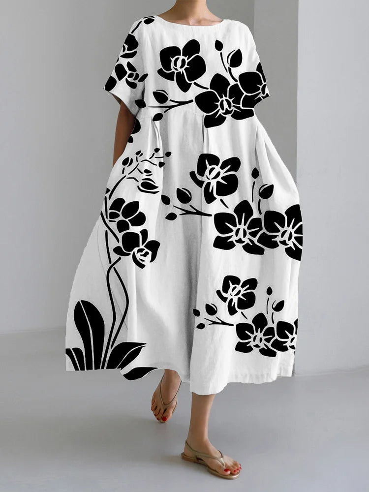 AVA - ELEGANT BLACK FLOWER DRESS