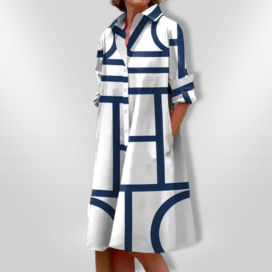 Helen™ | Midi Dress with Geometric Pattern