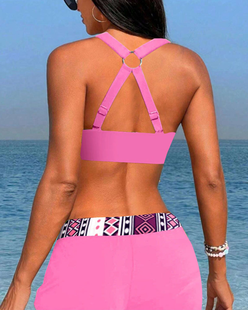 High-Cut Bikinis with Geometric Pattern