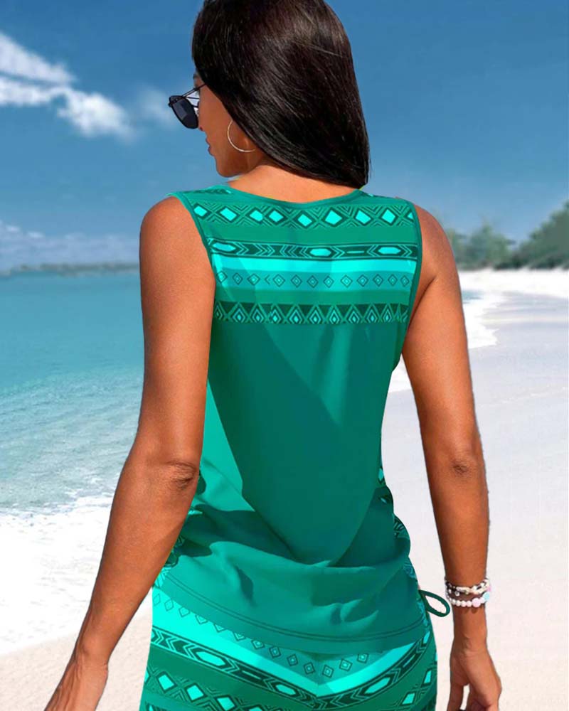 Tankinis with Geometric Pattern and V-Neck