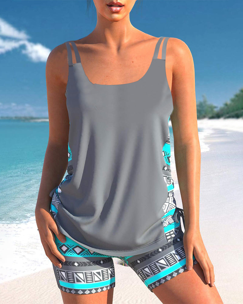 Tankinis with Geometric Pattern and V-Neck