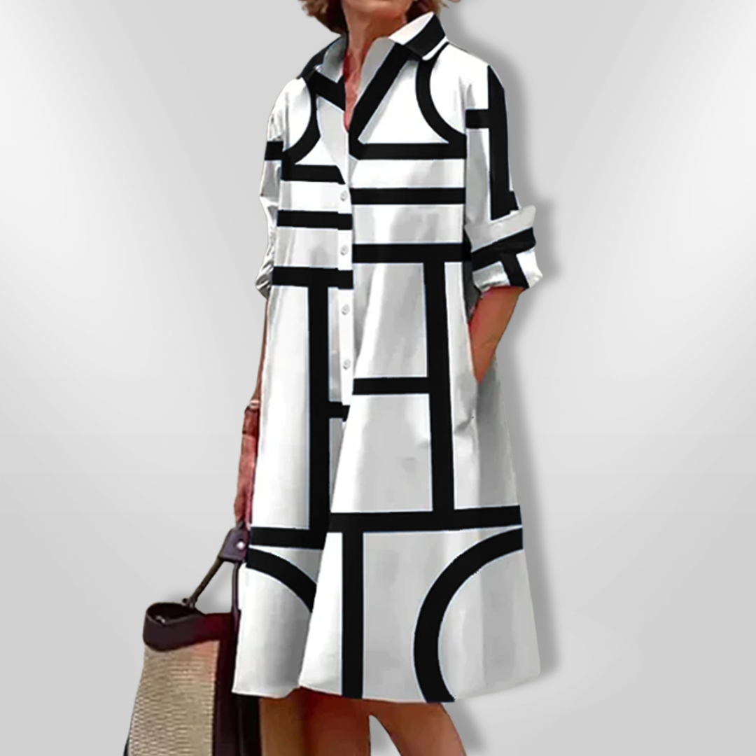 Helen™ | Midi Dress with Geometric Pattern