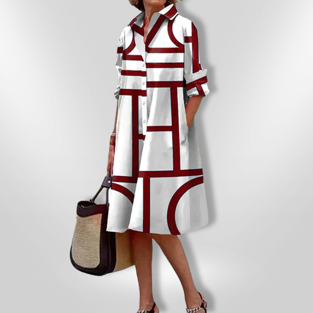 Helen™ | Midi Dress with Geometric Pattern