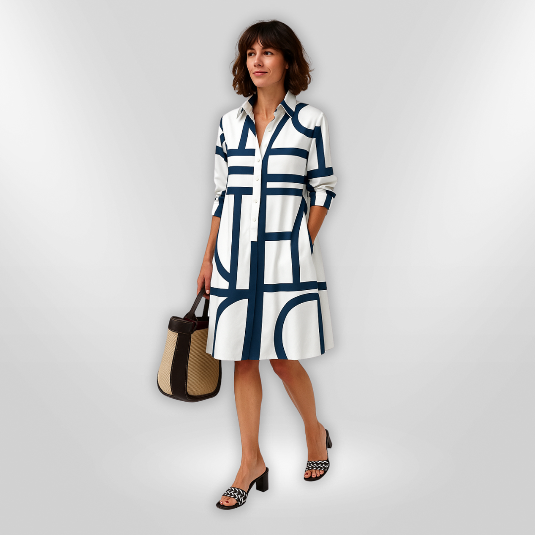 Helen™ | Midi Dress with Geometric Pattern