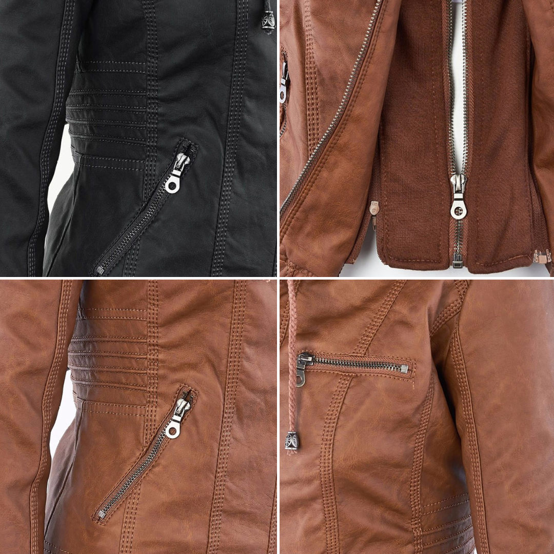 Isla | Waterproof Women's Leather Jacket with Hood