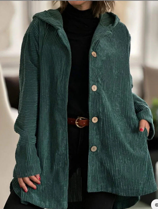 Veronica - Cozy Hooded Cord Coat