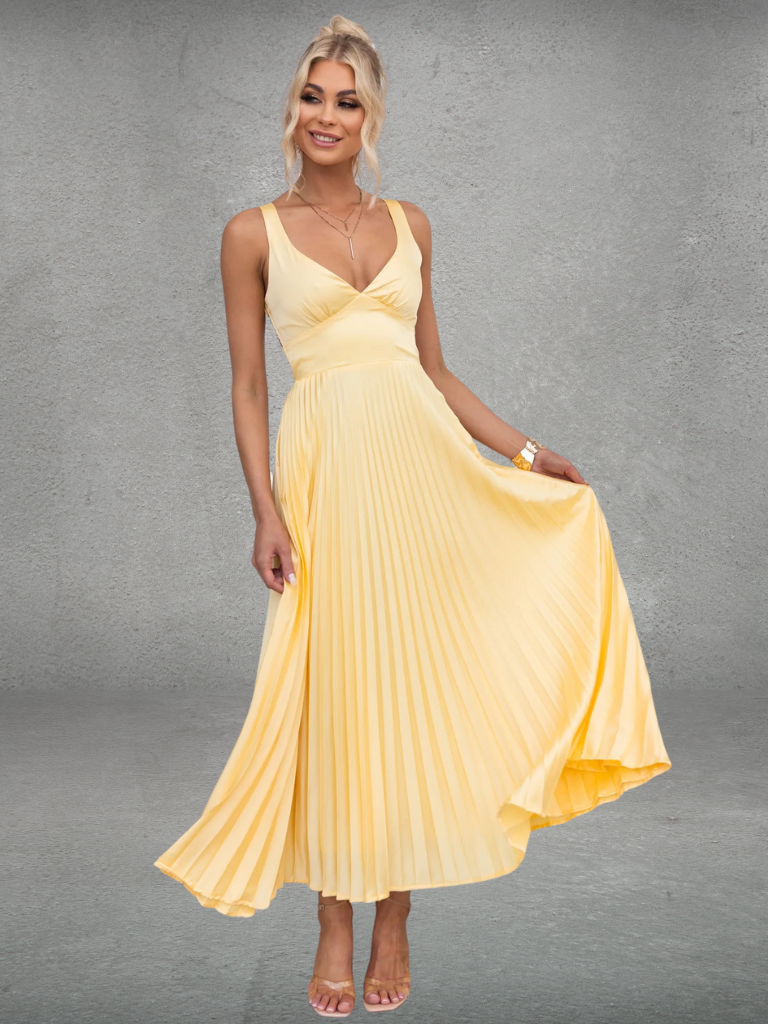 Chiara™ | Yellow Pleated Midi Dress