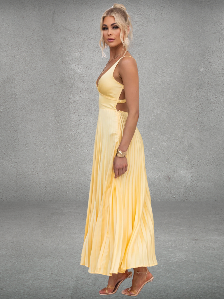 Chiara™ | Yellow Pleated Midi Dress