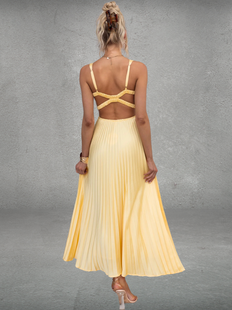 Chiara™ | Yellow Pleated Midi Dress