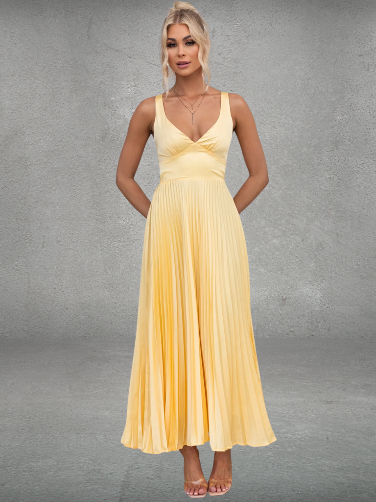 Chiara™ | Yellow Pleated Midi Dress