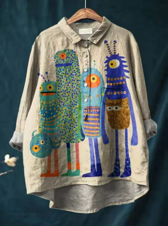 Casual T-Shirt with Colorful Monster Print