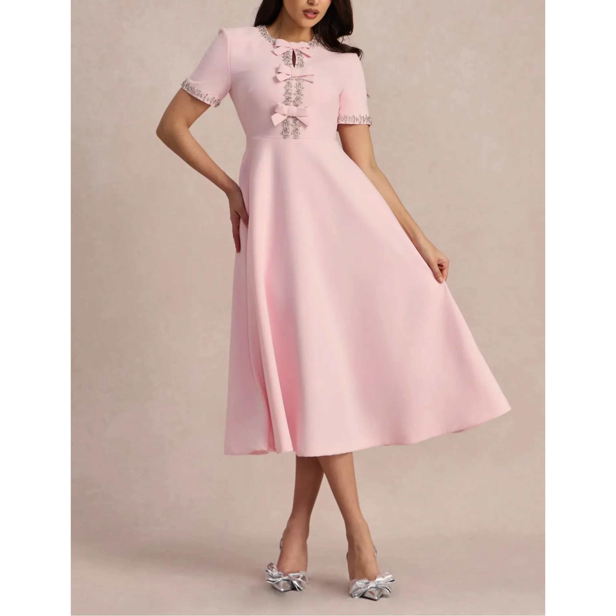 Raffaella™ | Flared Dress with Bows and Beads