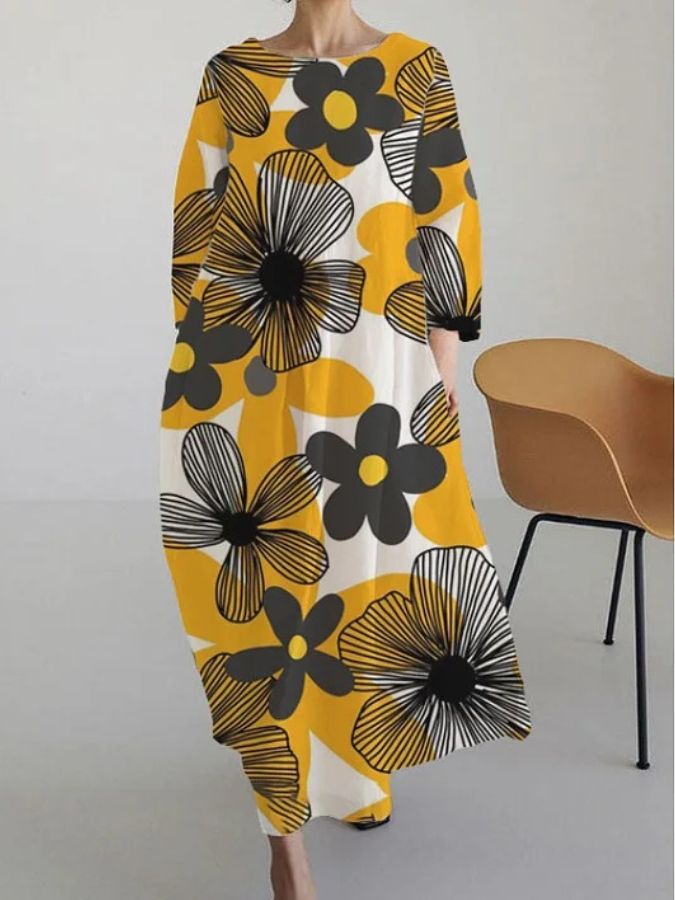 JUNI - SOFT FLORAL PRINT V-NECK DRESS