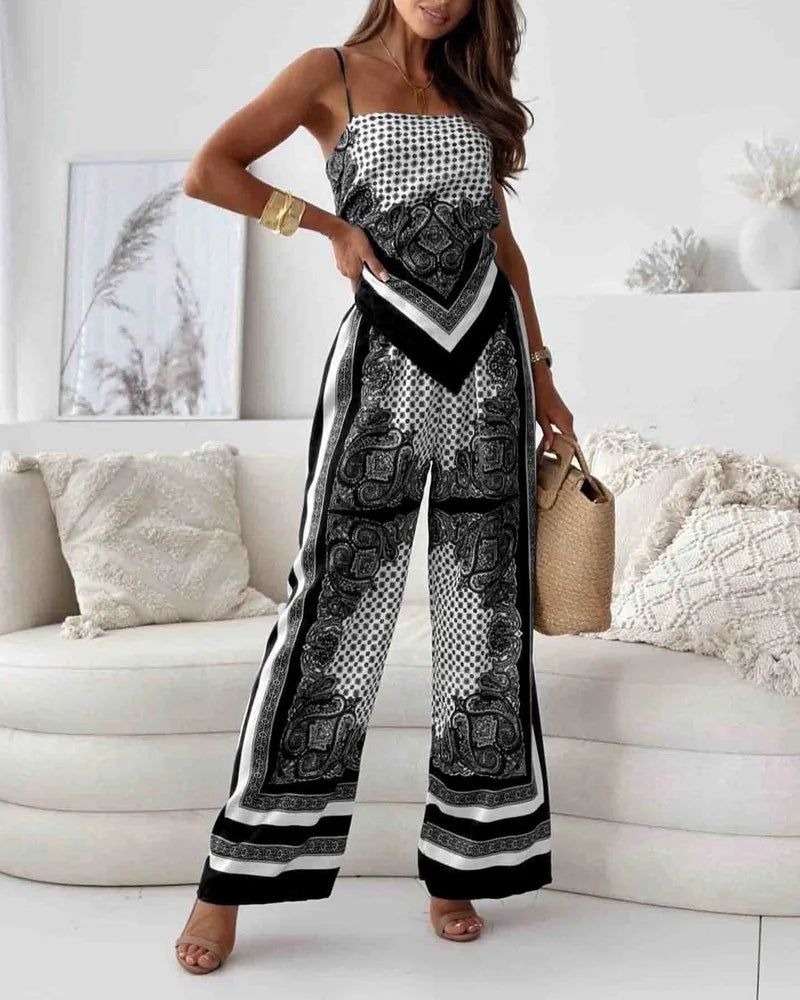 Alya | Elegant two-piece set with printed vest and pants