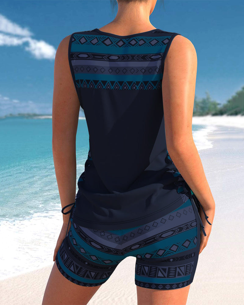 Tankinis with Geometric Pattern and V-Neck
