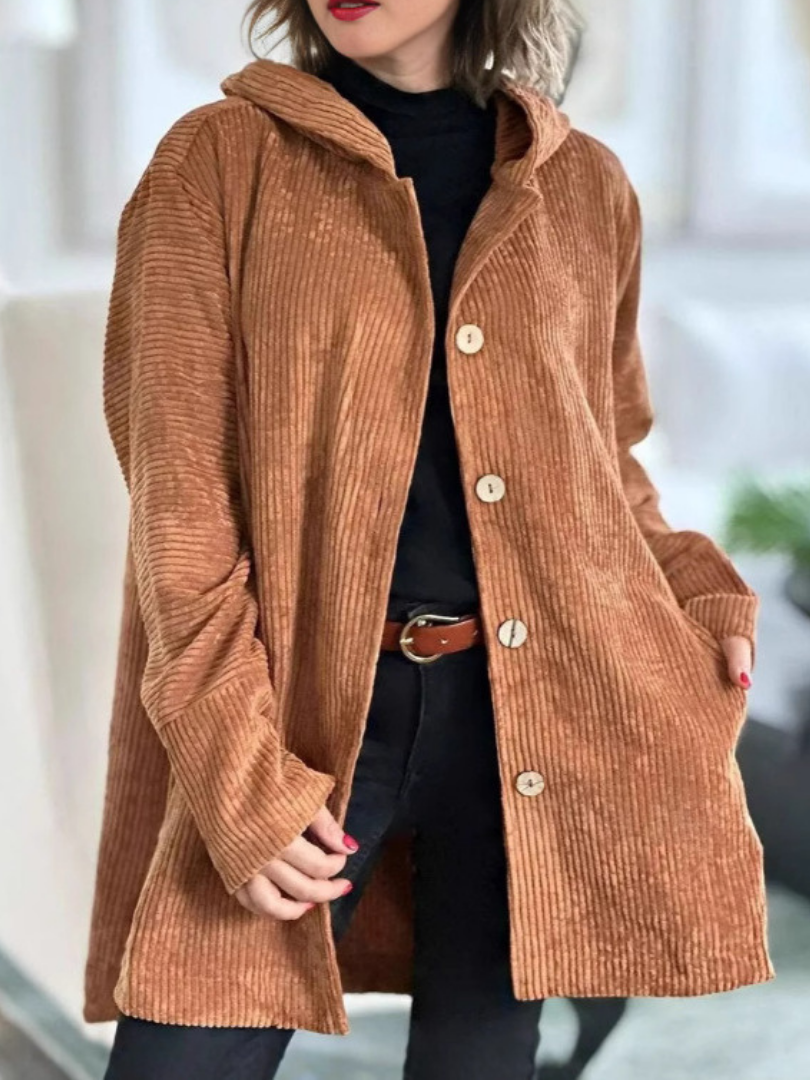Veronica - Cozy Hooded Cord Coat