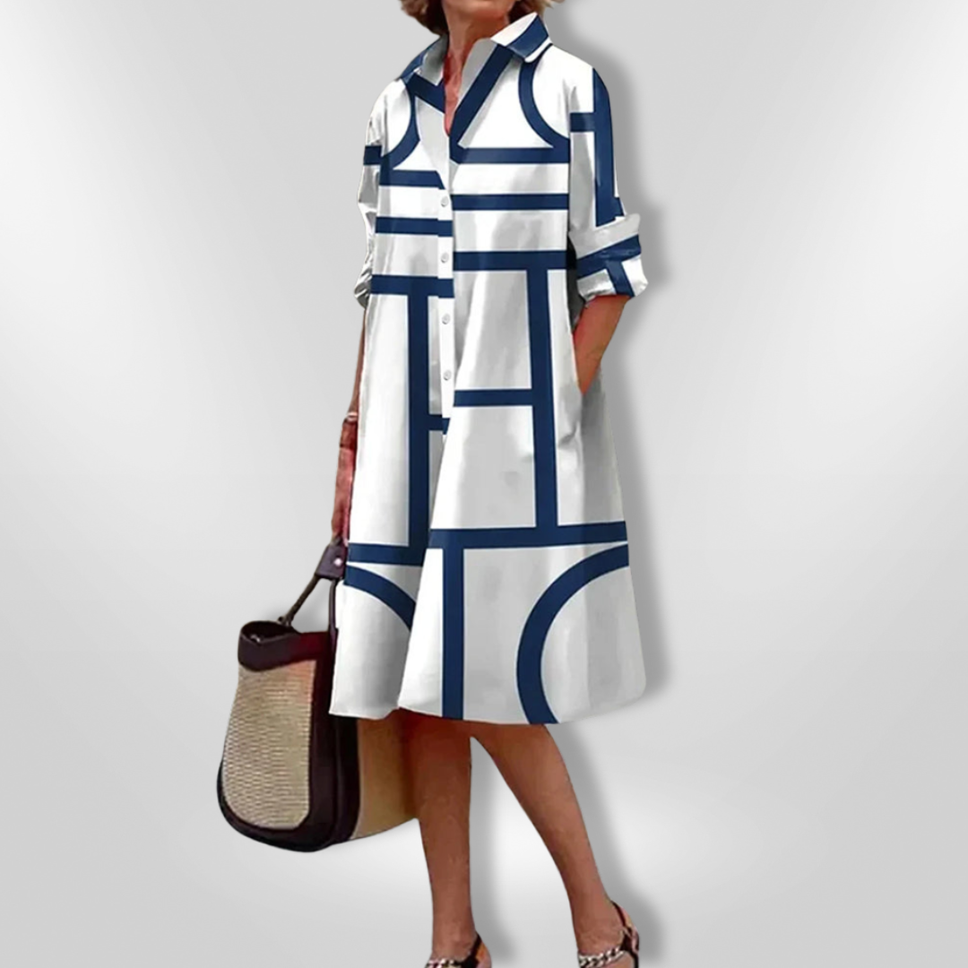 Helen™ | Midi Dress with Geometric Pattern