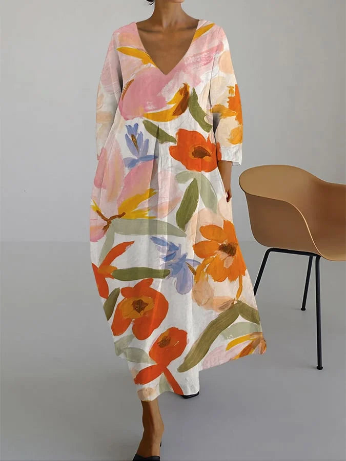 ISLA - FLORAL PATTERN V-NECK DRESS