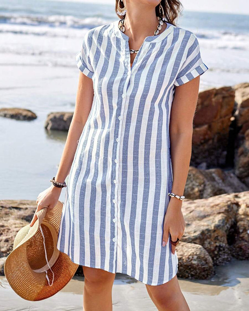 Martine™ | Elegant Striped Shirt Dress