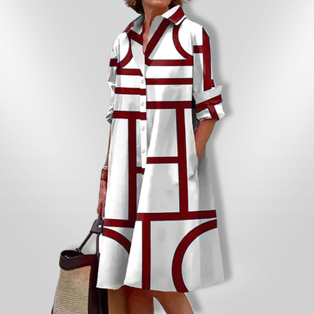 Helen™ | Midi Dress with Geometric Pattern