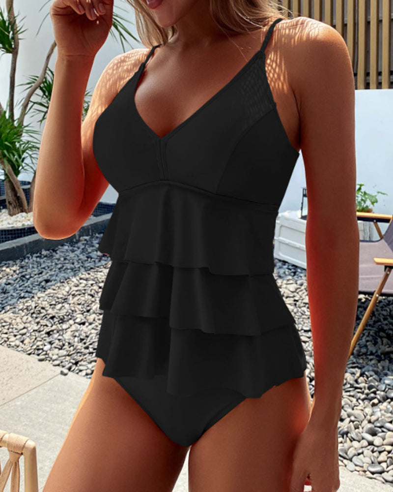 Tankini with Ruffles in Solid Colour