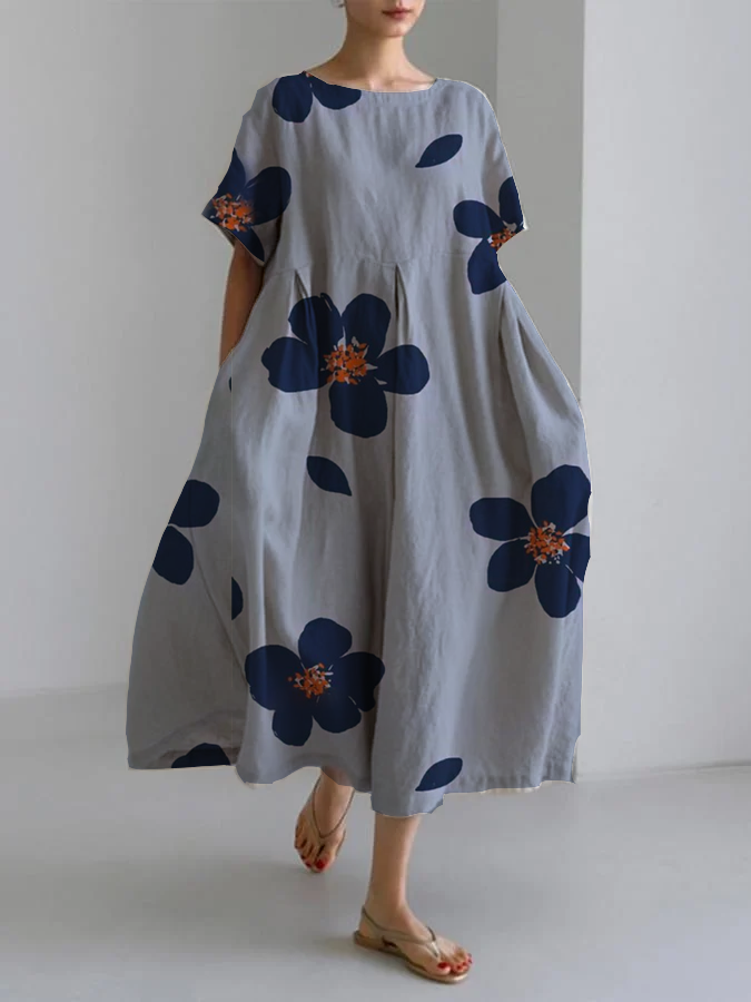 SOPHIA - DRESS WITH ROUND NECKLINE AND FLORAL PATTERN