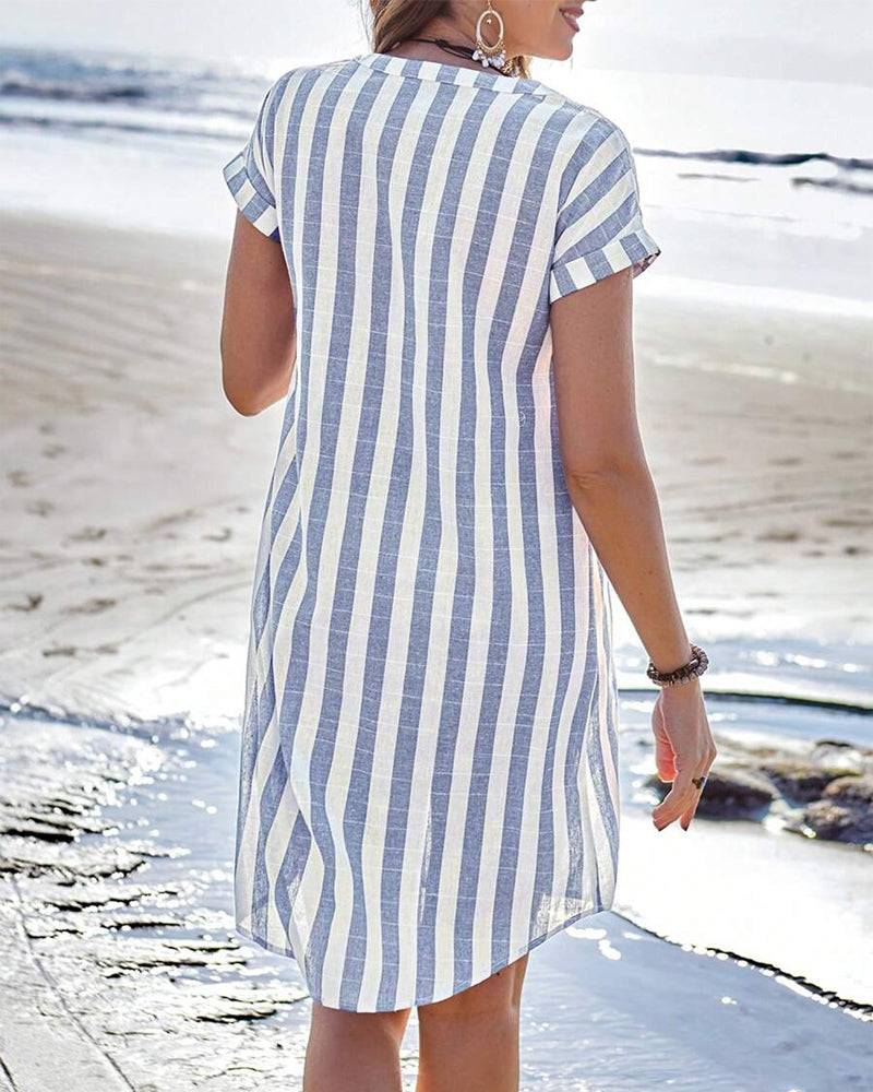 Martine™ | Elegant Striped Shirt Dress