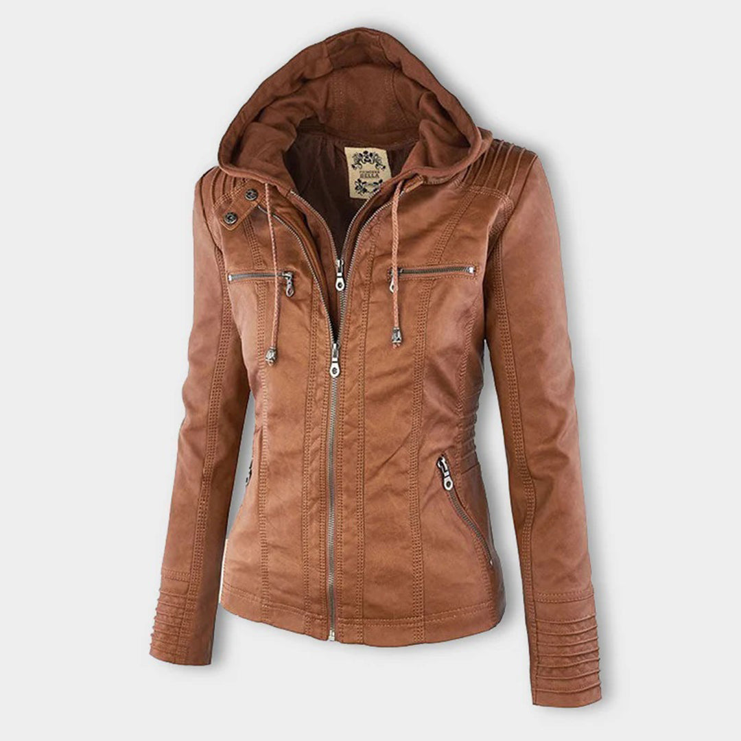 Isla | Waterproof Women's Leather Jacket with Hood