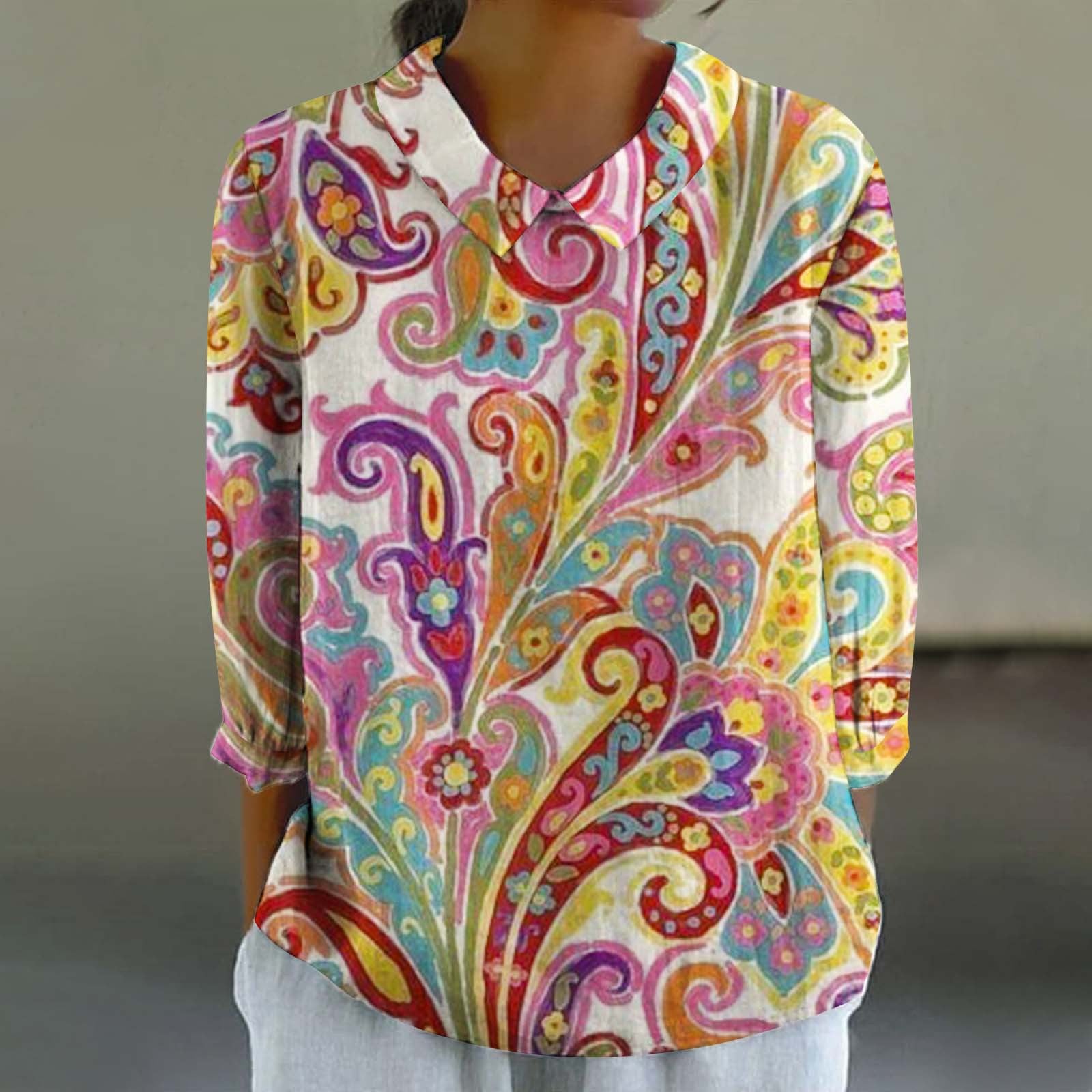 Artistic Shirt with Colorful Flowers and Bold Boho Design