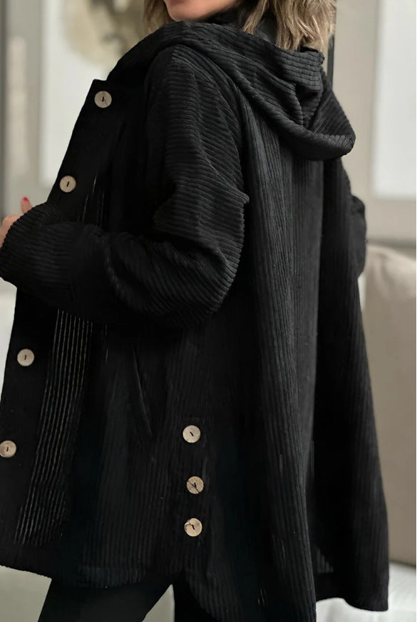 Veronica - Cozy Hooded Cord Coat