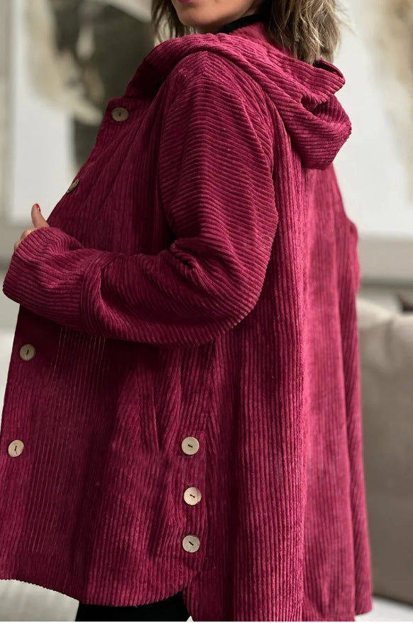 Veronica - Cozy Hooded Cord Coat