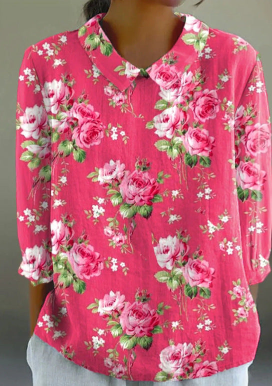 Romantic Shirt with Pink Rose Print
