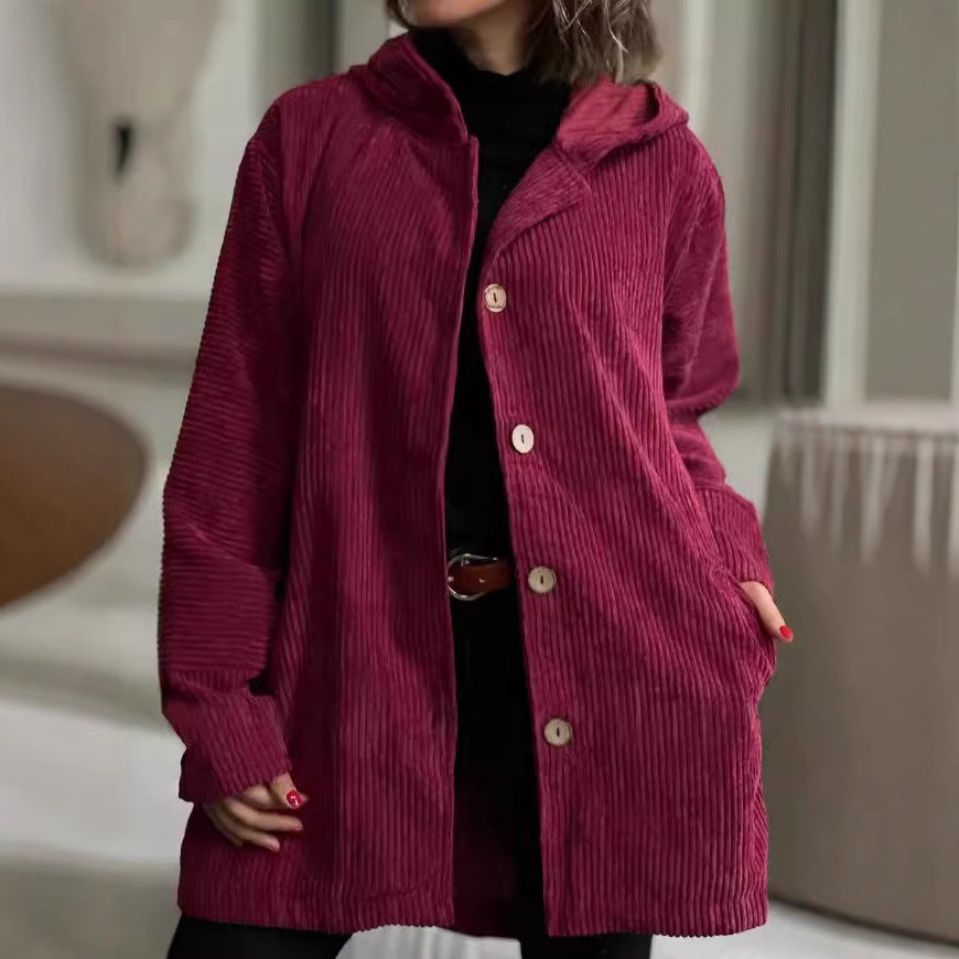 Veronica - Cozy Hooded Cord Coat