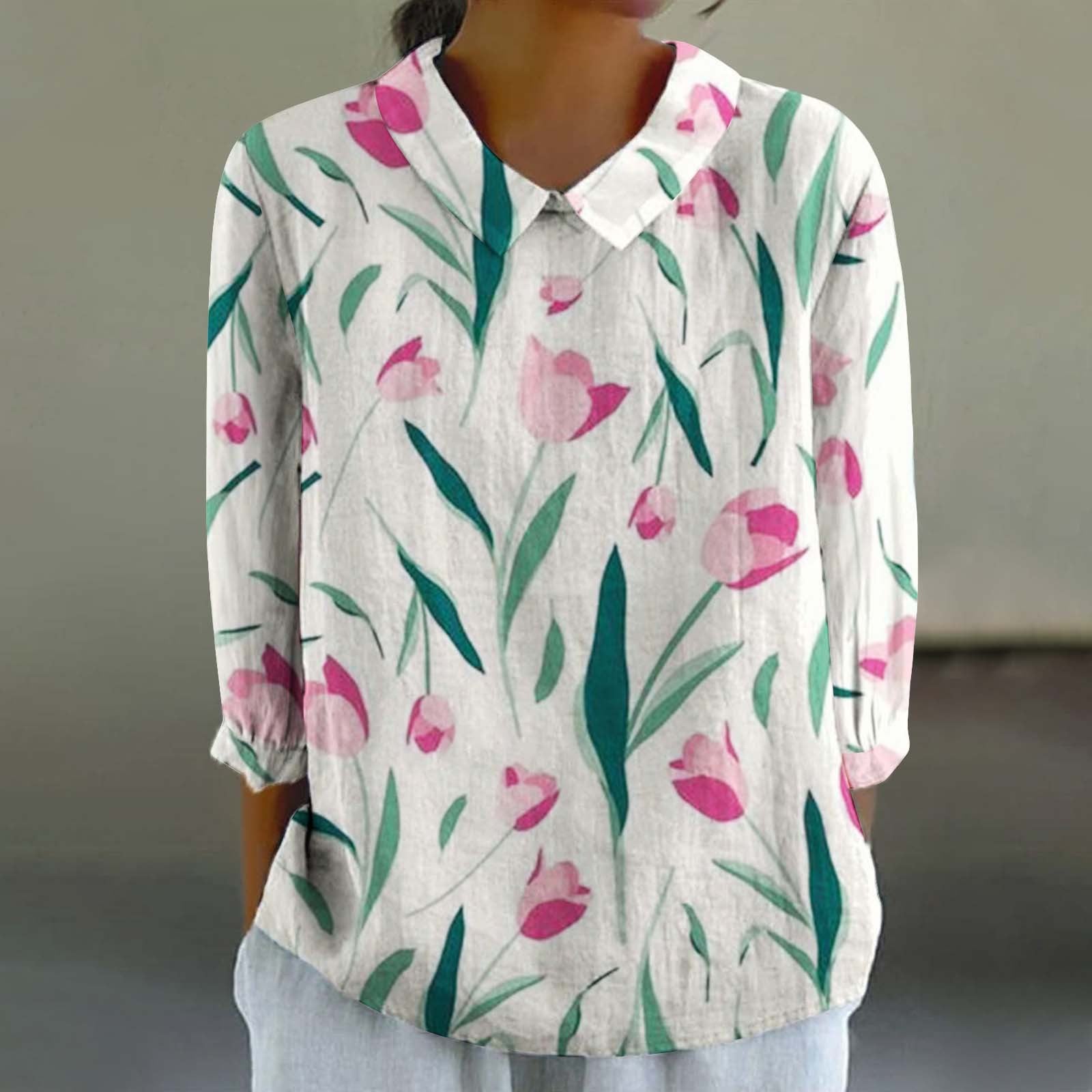 Artistic shirt with a colorful tulip print