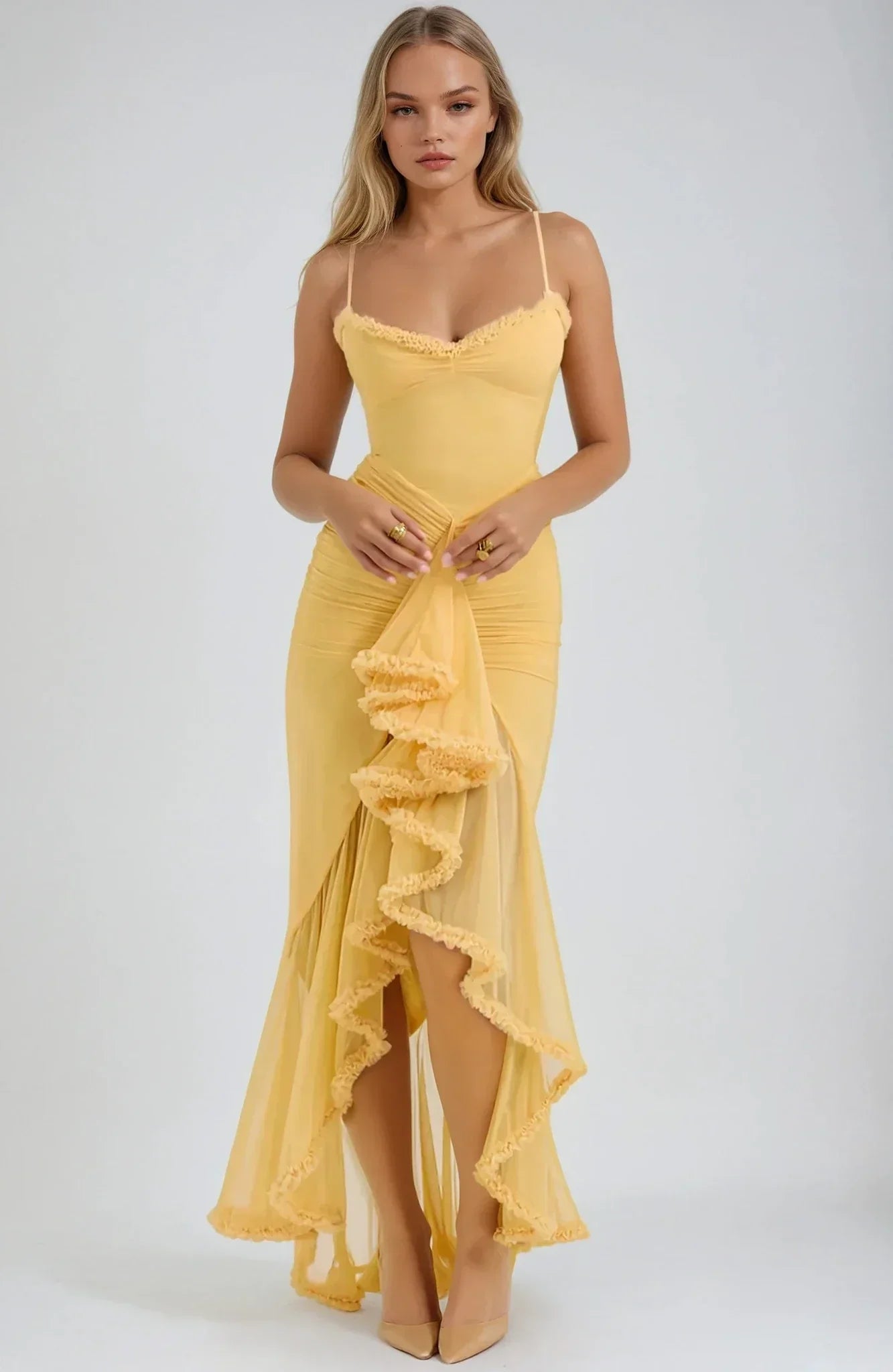 Clarissa™ | Yellow Mesh Maxi Dress