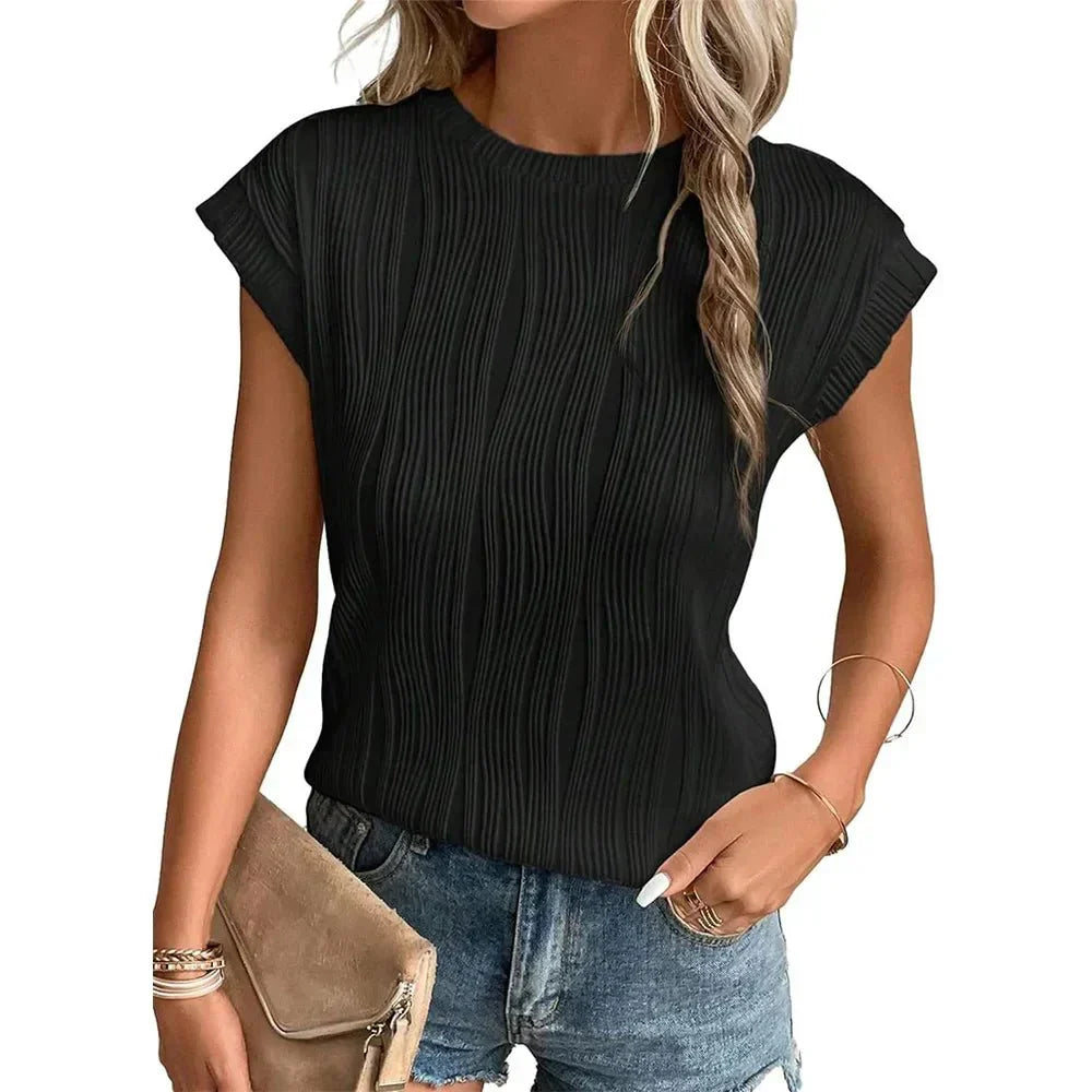 Amy - Wave Pattern Round Neck Top