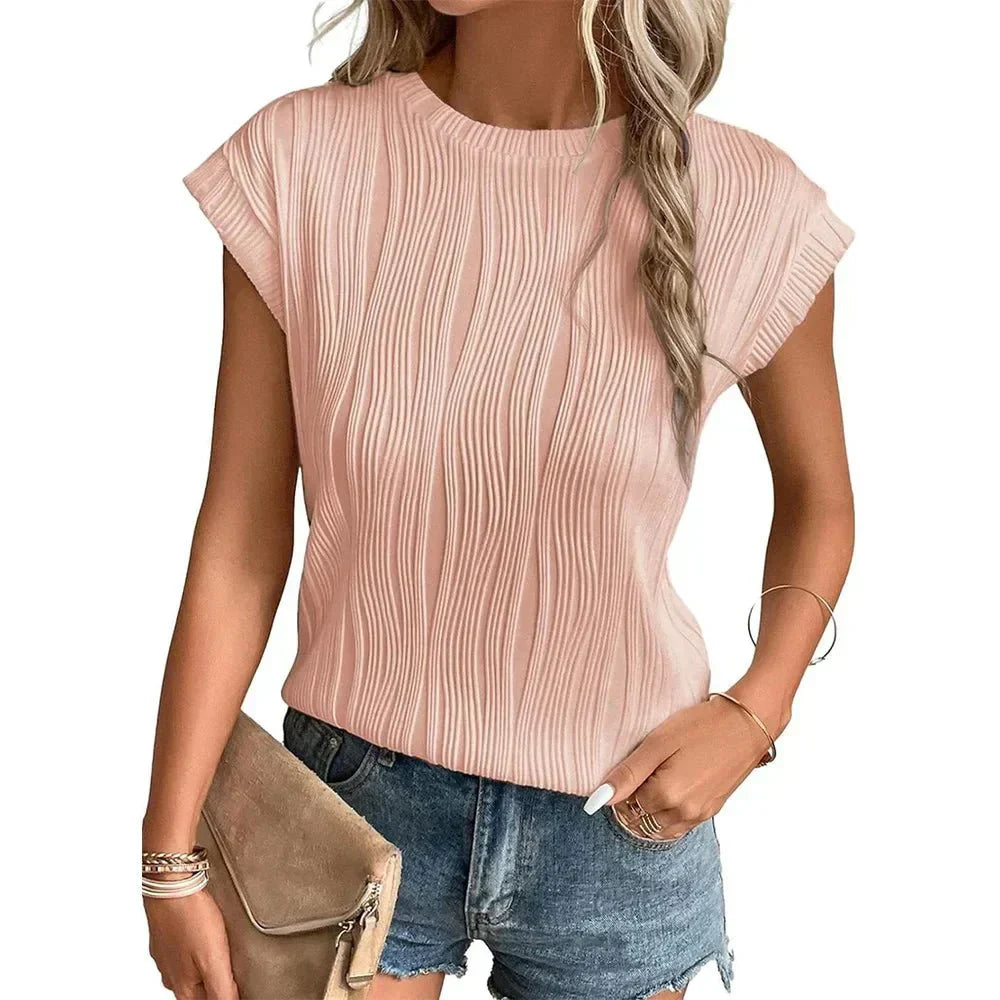 Amy - Wave Pattern Round Neck Top